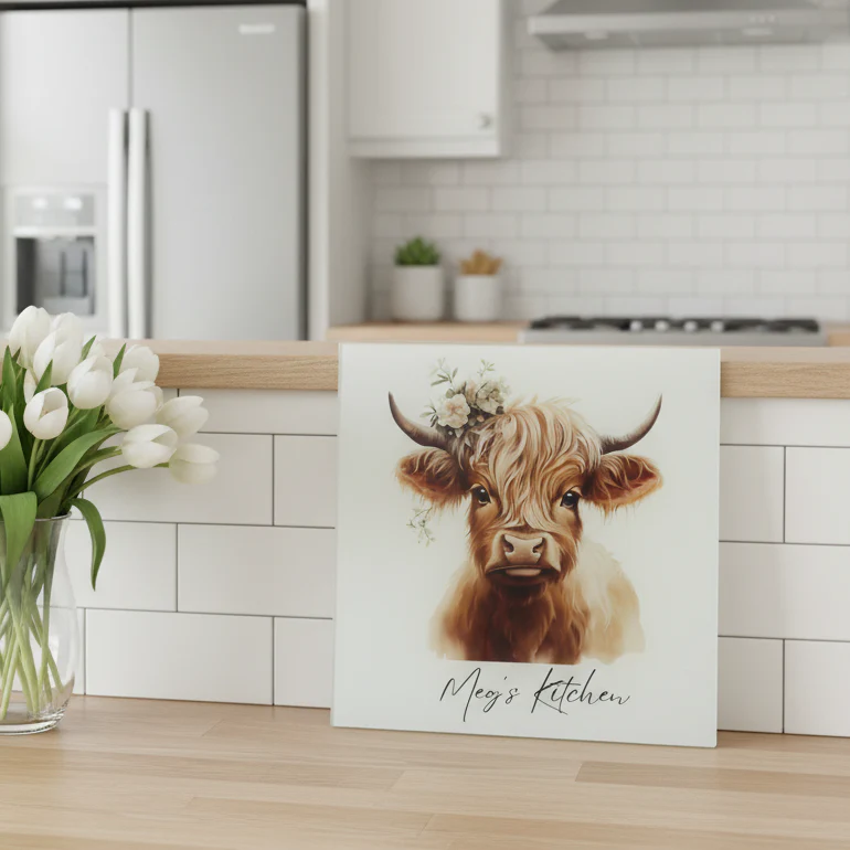 Highland Cow Sage Green Head Piece Chopping Board 30cm - Image 3