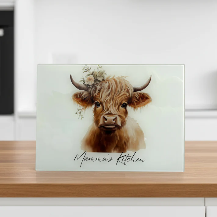 Highland Cow Sage Green Head Piece Chopping Board 30cm - Image 4
