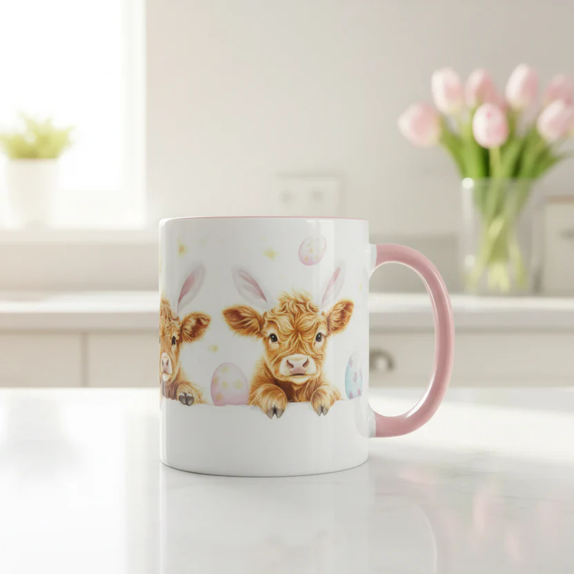 Highland Cow Pink Handle Mug - Image 2