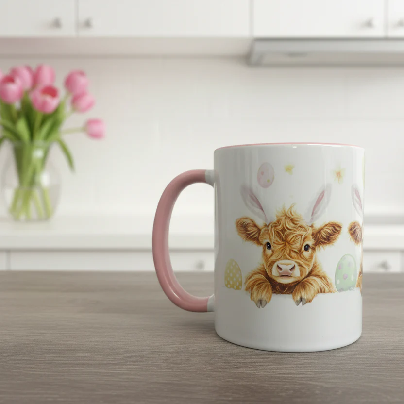 Highland Cow Pink Handle Mug - Image 3