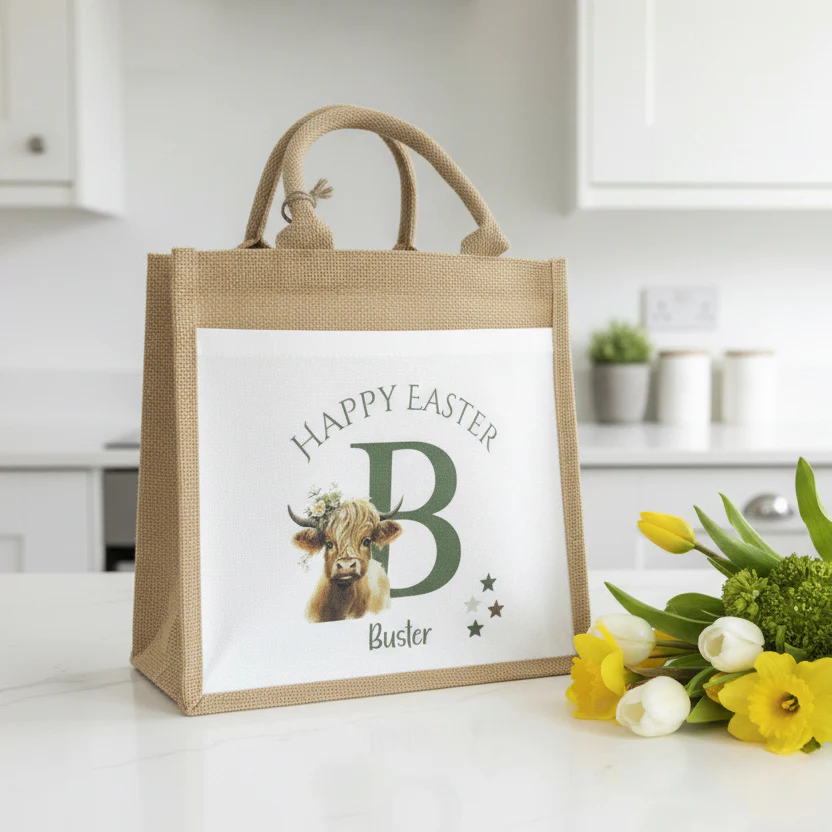 Highland Cow Initial Tote Bag