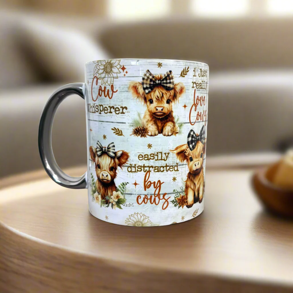Highland Cow Wrap Silver handle mug - Image 2