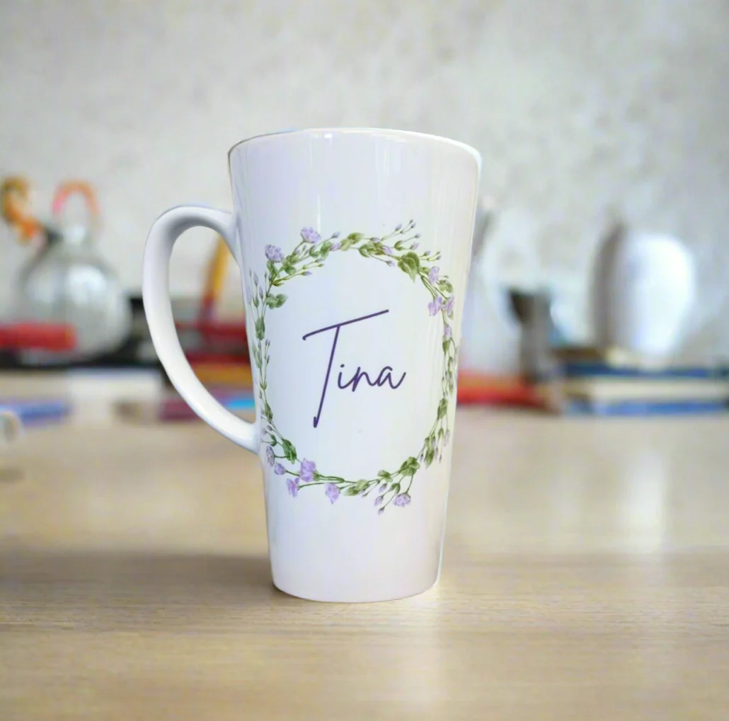 Latte Ceramic Mug Purple Wreath 17oz - Image 2