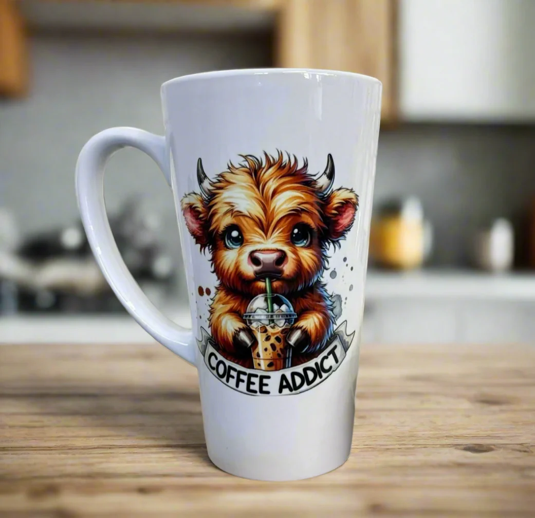 Latte Mug 17oz Highland Cow Coffee Addict - Image 2