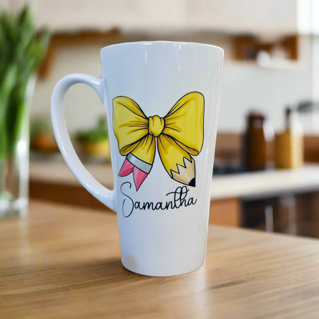 Latte Pencil Bow Ceramic Mug 17oz