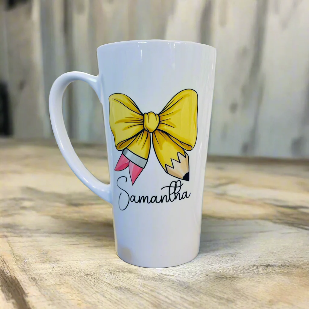 Latte Pencil Bow Ceramic Mug 17oz - Image 2