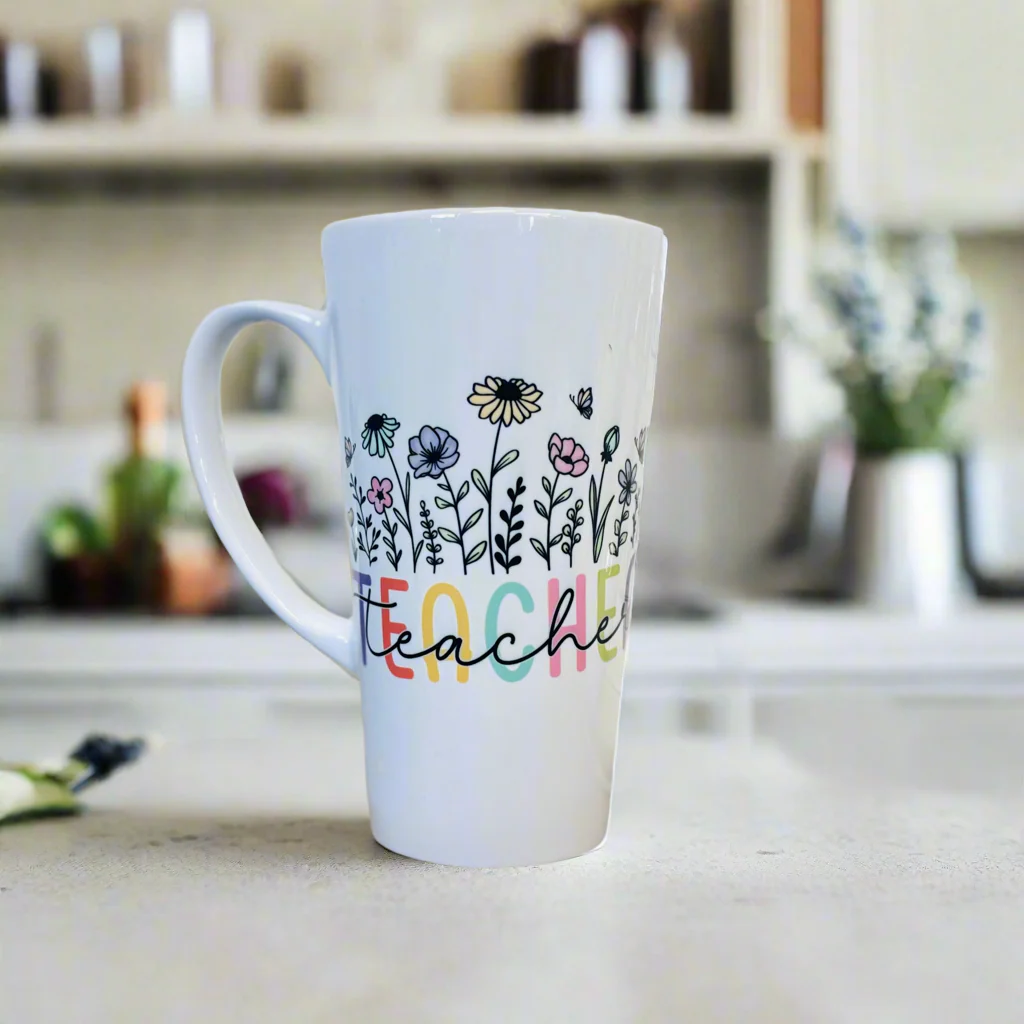Latte Teacher Flowers Ceramic Mug 17oz