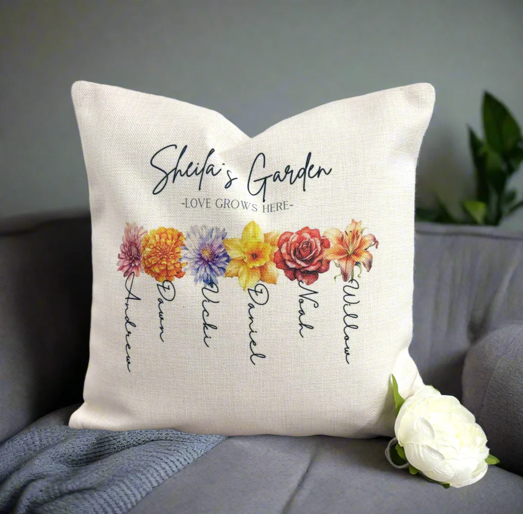 Love Grows Here - 40cm Filled Cushion (Don’t forget to leave us the name for who’s Garden this is) - Image 4