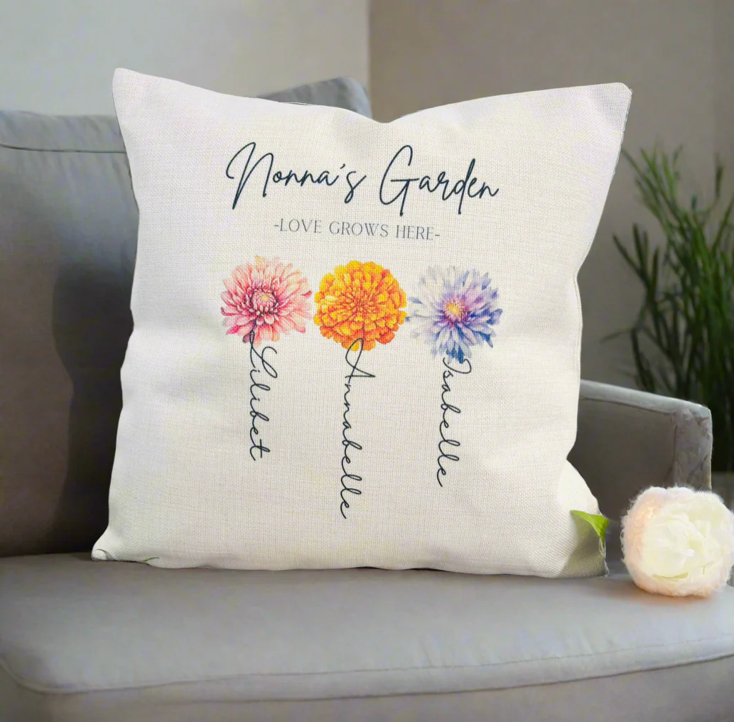 Love Grows Here - 40cm Filled Cushion (Don’t forget to leave us the name for who’s Garden this is) - Image 5