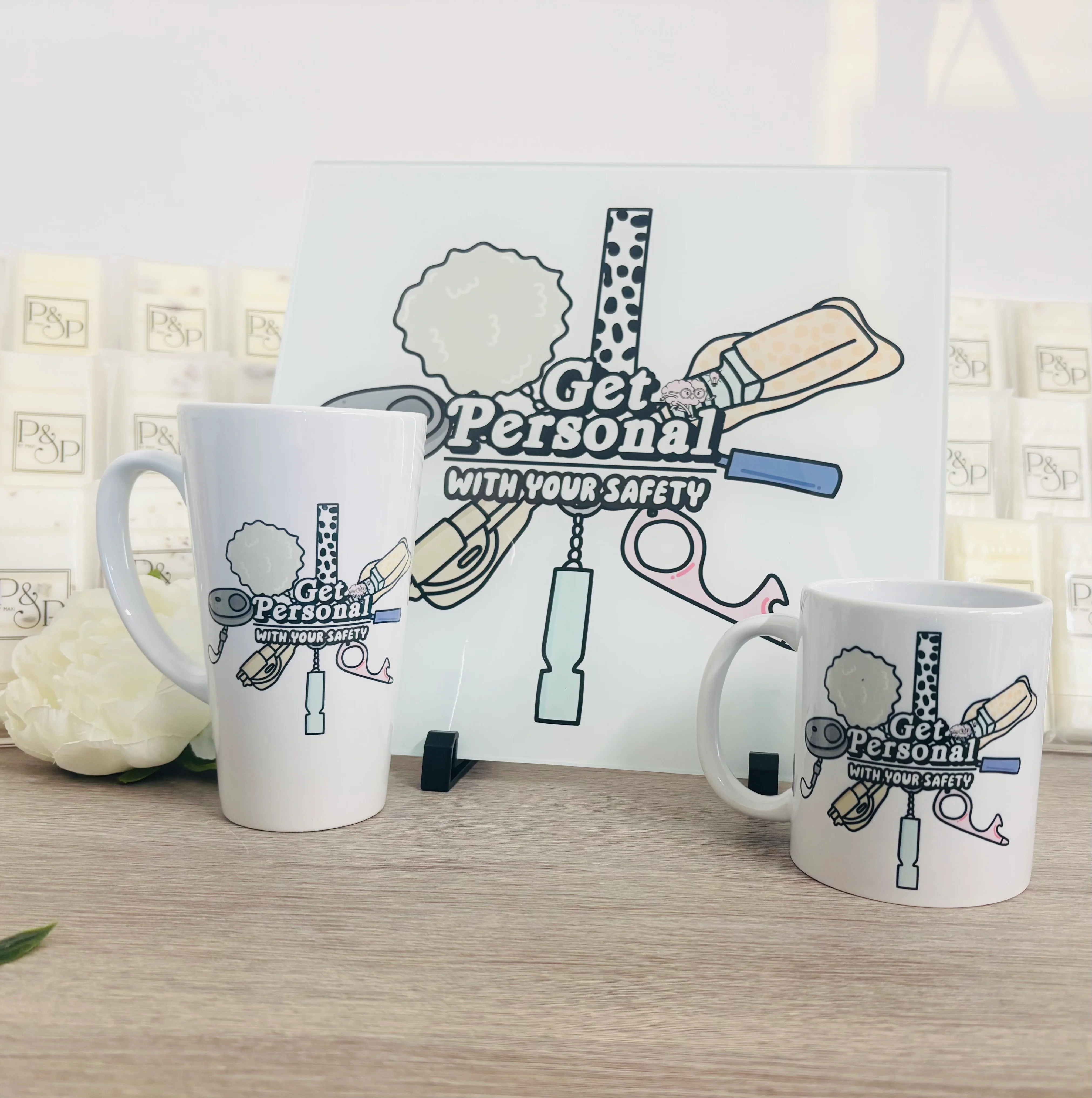 Merch Bundle: 30cm Splashback/ Choppingboard, 17oz Latte Mug and 11oz mug - Image 3