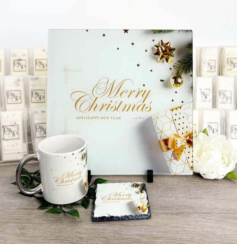 Merry Christmas Present Bundle (Splashback & Mug and Coaster)