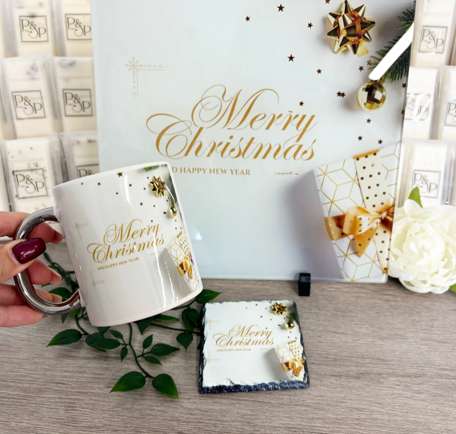 Merry Christmas Present Bundle (Splashback & Mug and Coaster) - Image 2