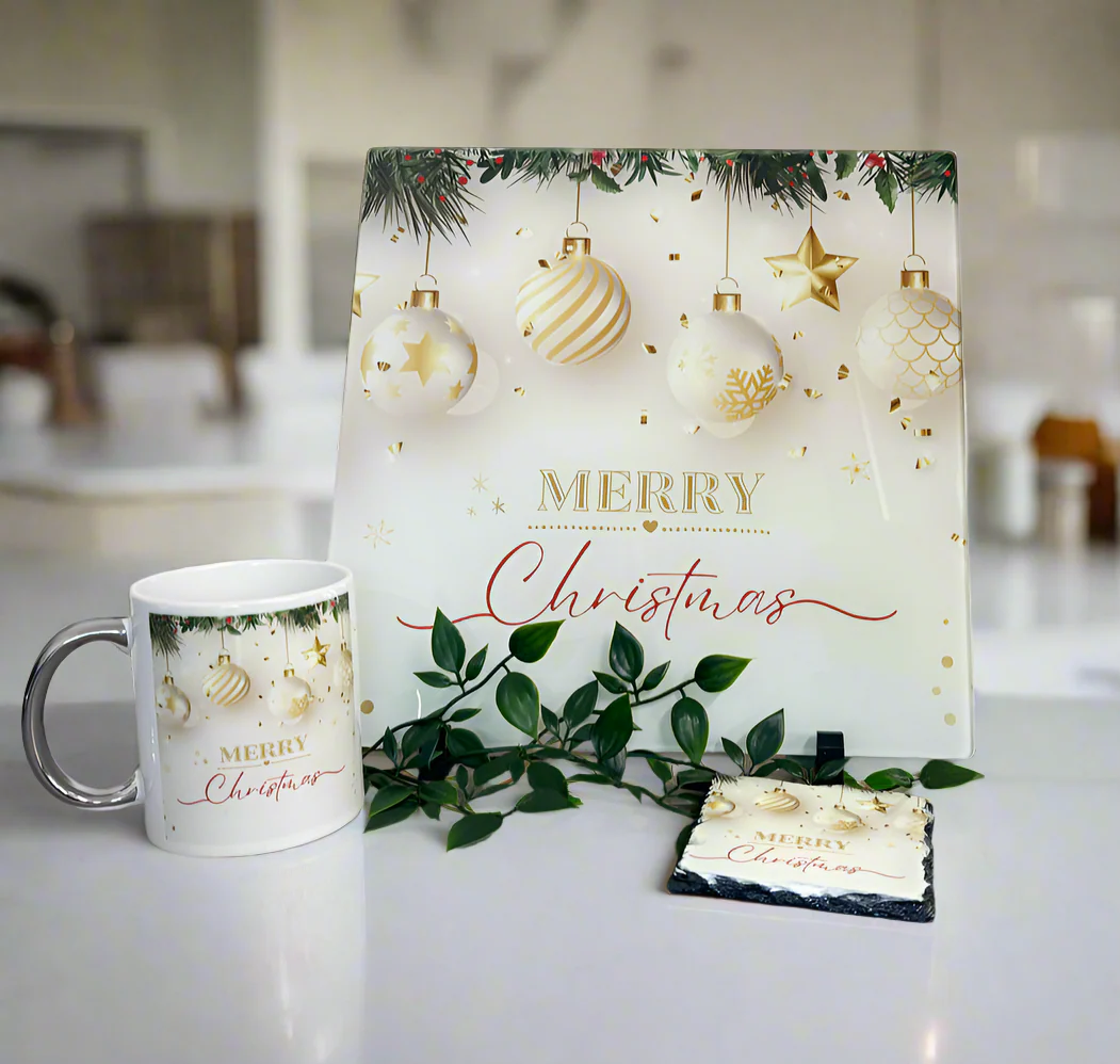 Merry Christmas Bauble Bundle (Splashback & Mug and Coaster) - Image 2