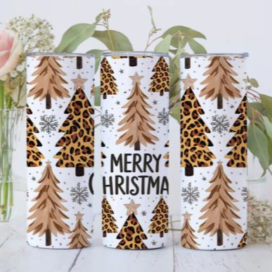 Merry Christmas Neautral & Browns Skinny Tumbler 600ml
