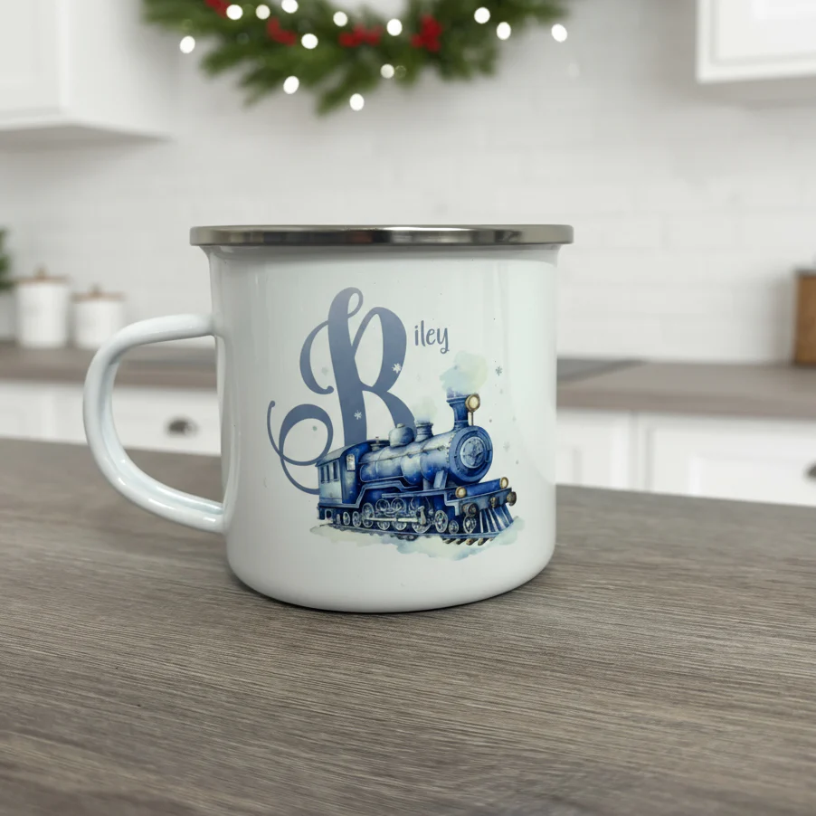 Metal Enamel Mug - Blue Train