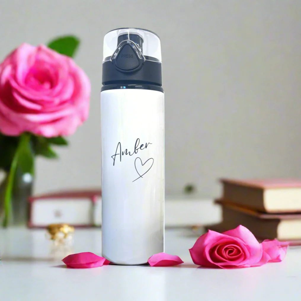 Name and Love Heart Sports bottle With Closed Lid - Image 2
