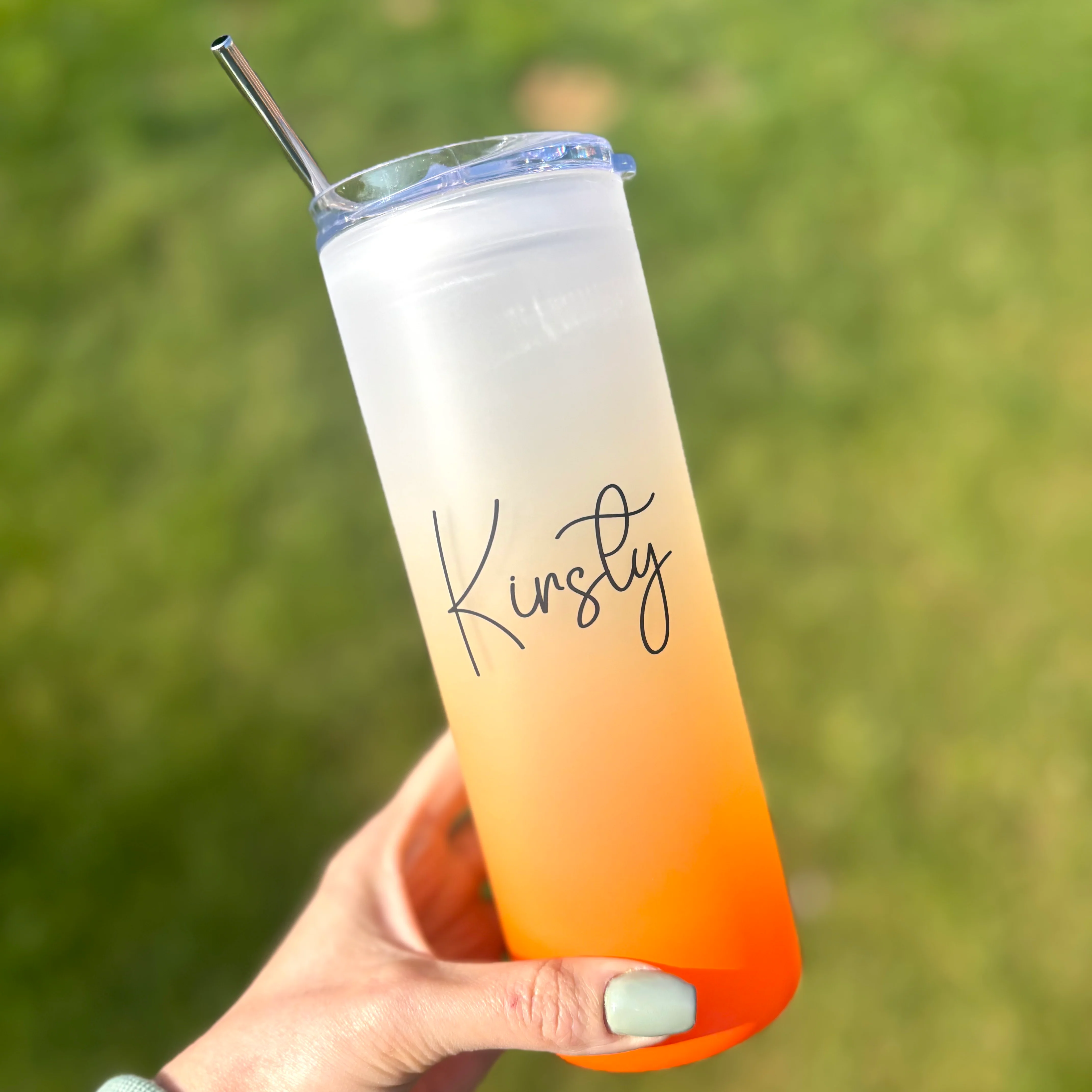 Name Neon Tall Skinny Glass Tumbler 25oz (choose your colour) - Image 3