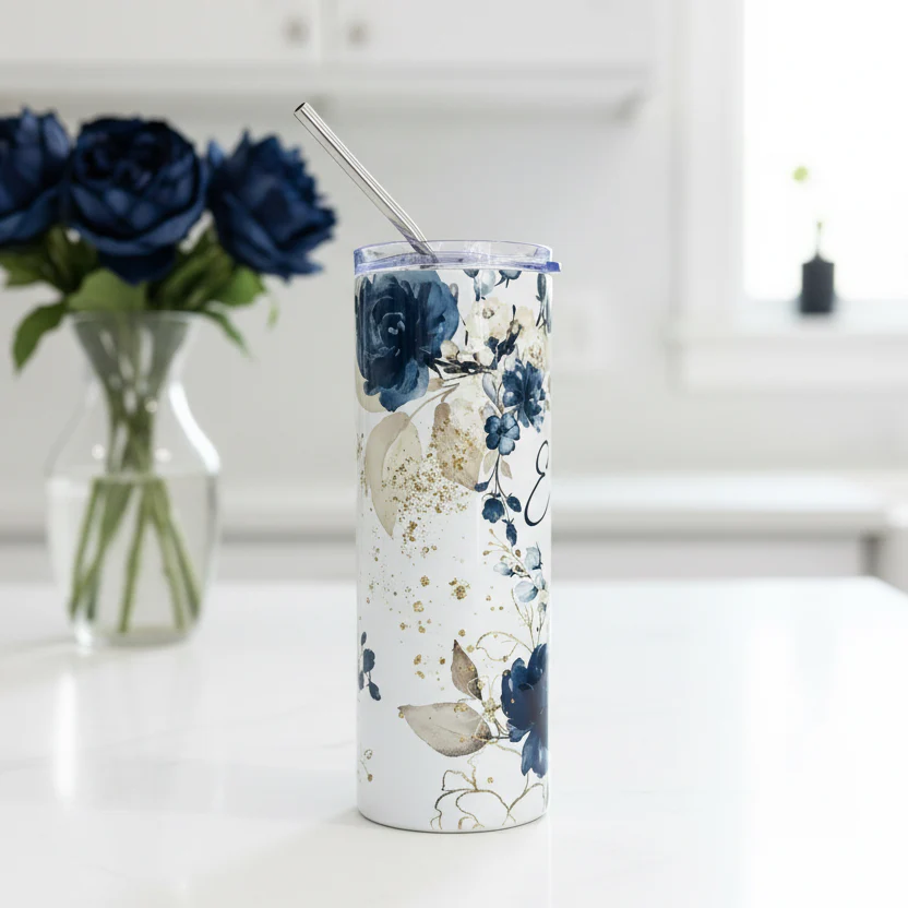 Navy Floral Named Tumbler - Image 2
