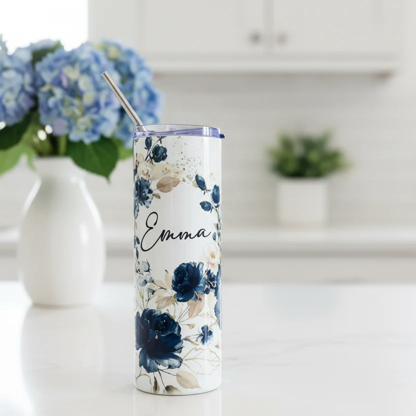 Navy Floral Named Tumbler - Image 3