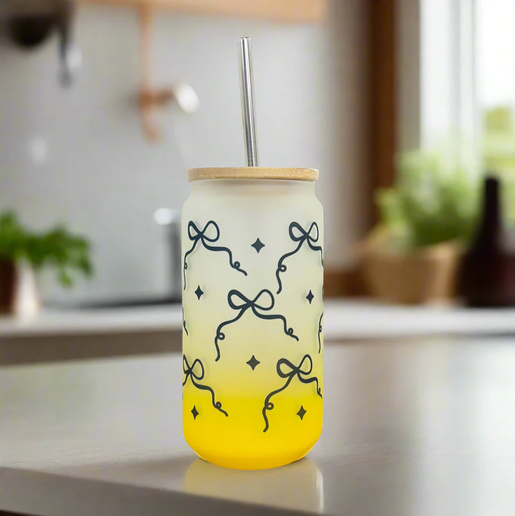 Neon Bow Frosted Glass Can 18oz Tumbler - Image 2