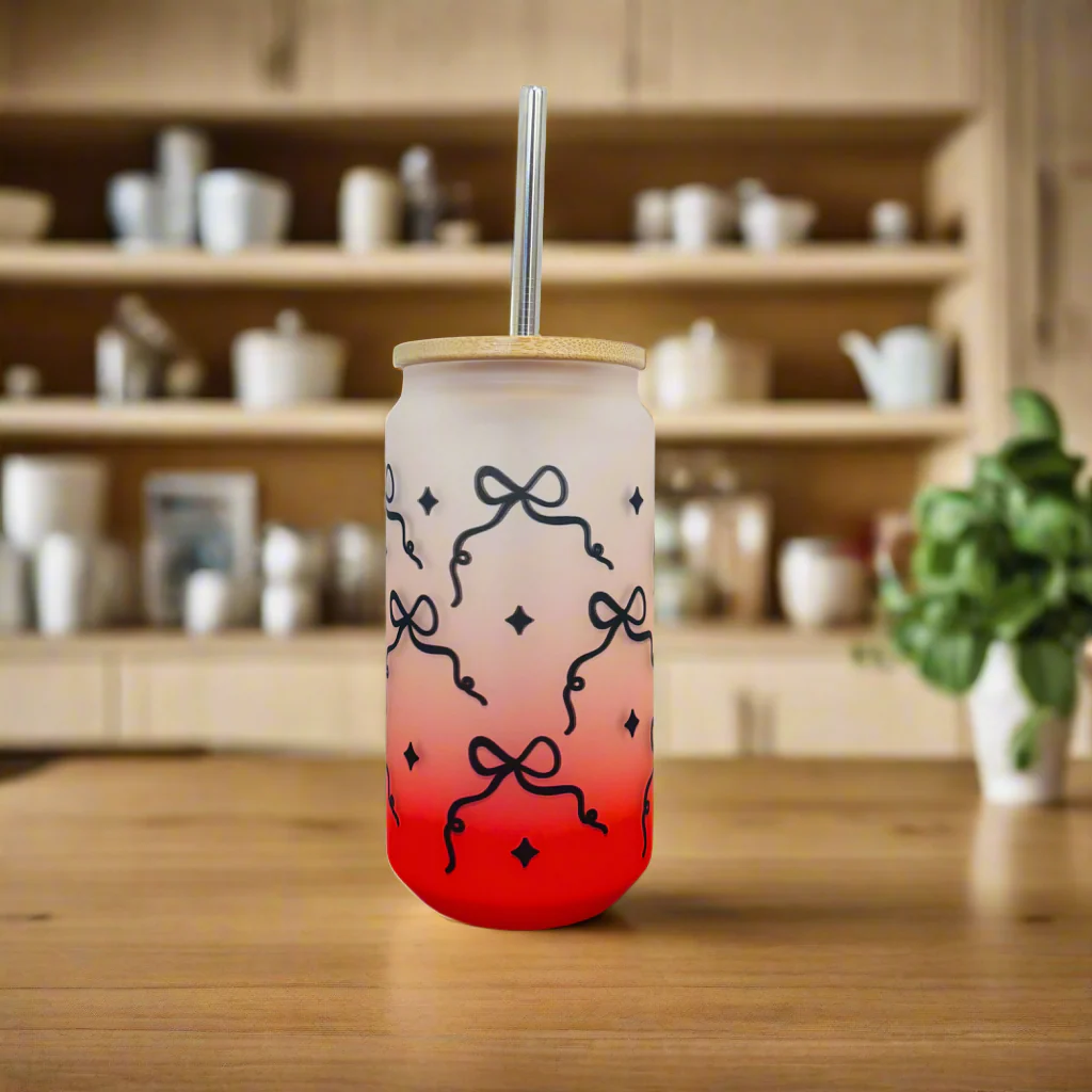 Neon Bow Frosted Glass Can 18oz Tumbler - Image 3