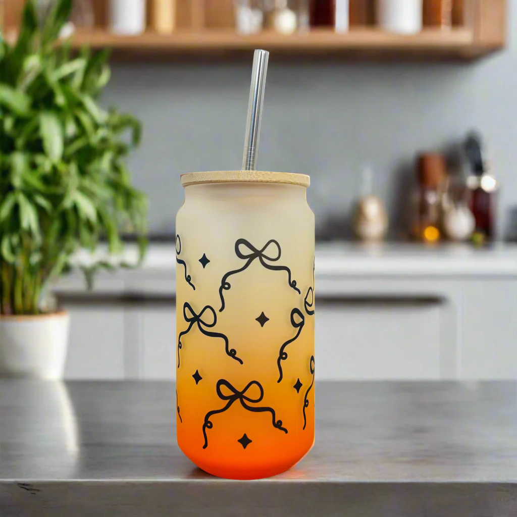 Neon Bow Frosted Glass Can 18oz Tumbler - Image 4