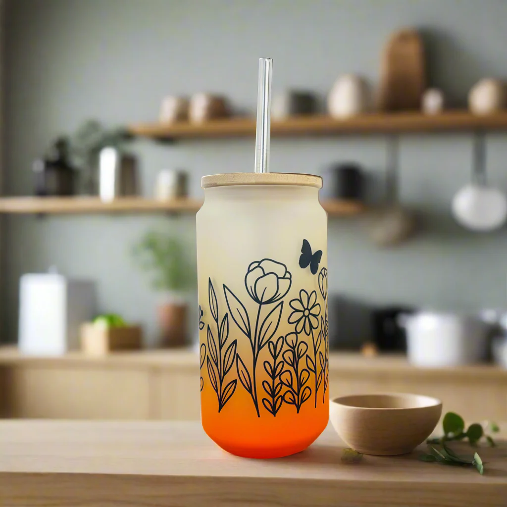 Neon Flower Frosted Glass Can 18oz Tumbler - Image 2