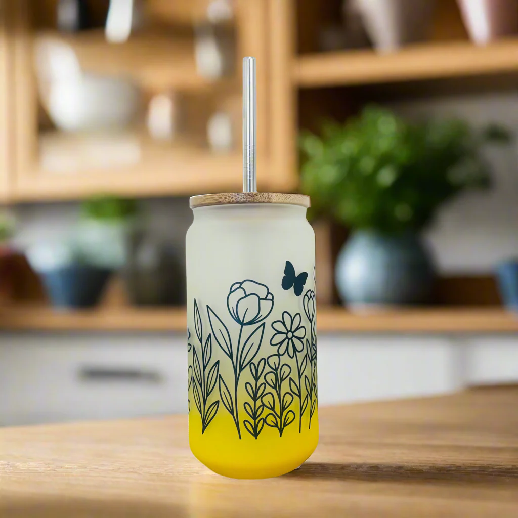 Neon Flower Frosted Glass Can 18oz Tumbler - Image 4