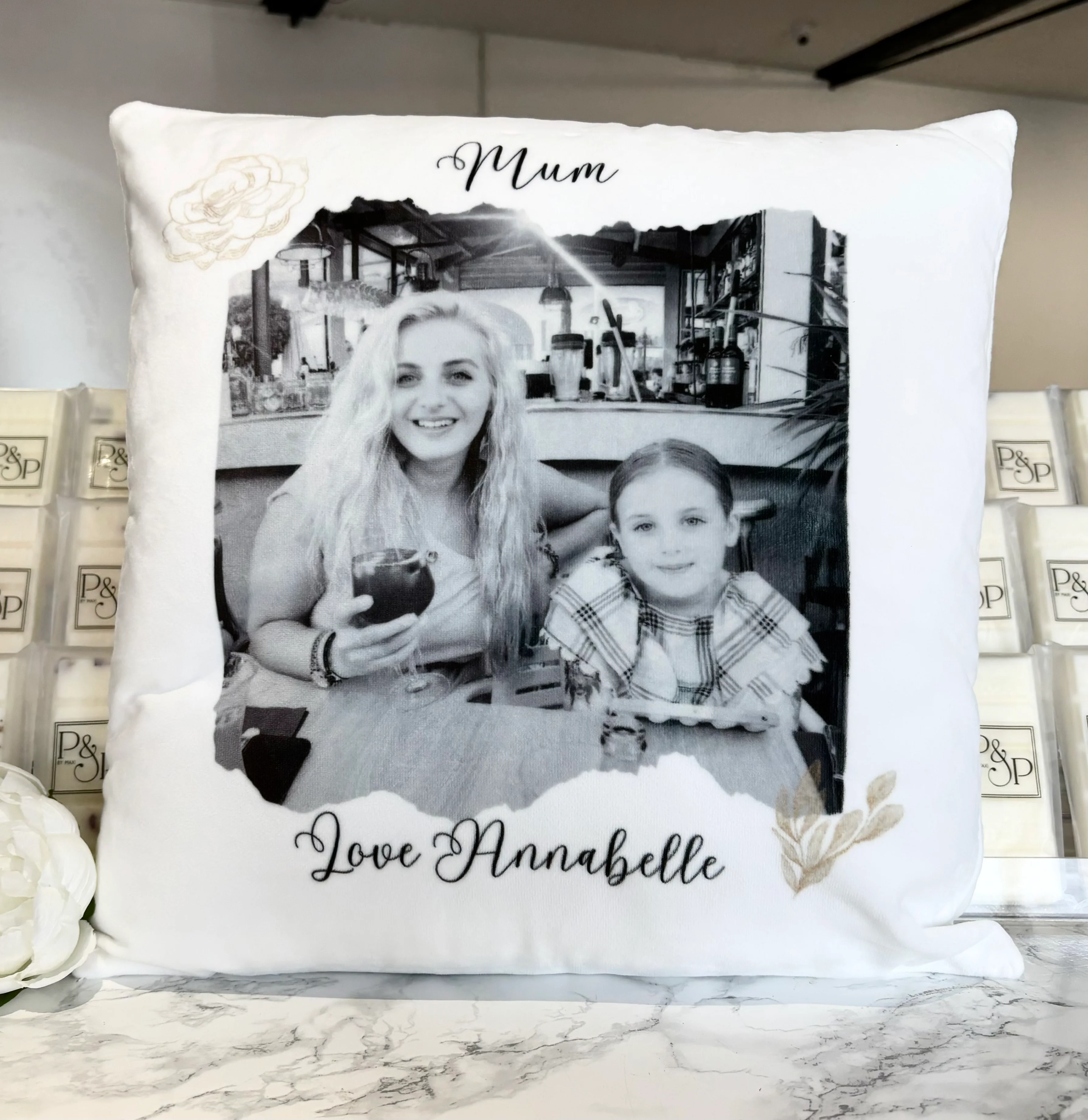 Photo and Text with Rose Cushion 40cm - Image 4