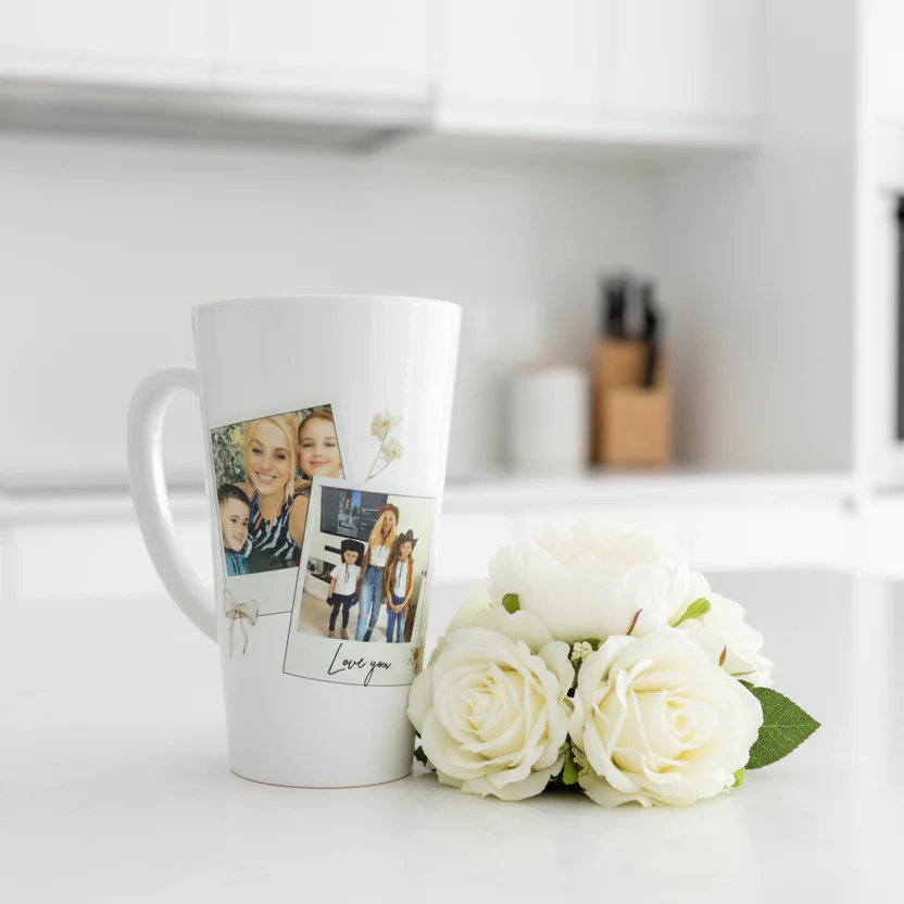 New Latte Ceramic 2 Photo Mug with Bow 17oz inc Box - Image 2