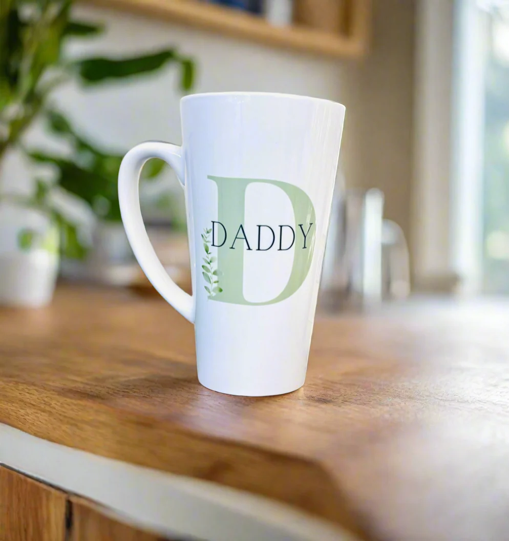 New Latte Ceramic Mug 17oz Green Initial