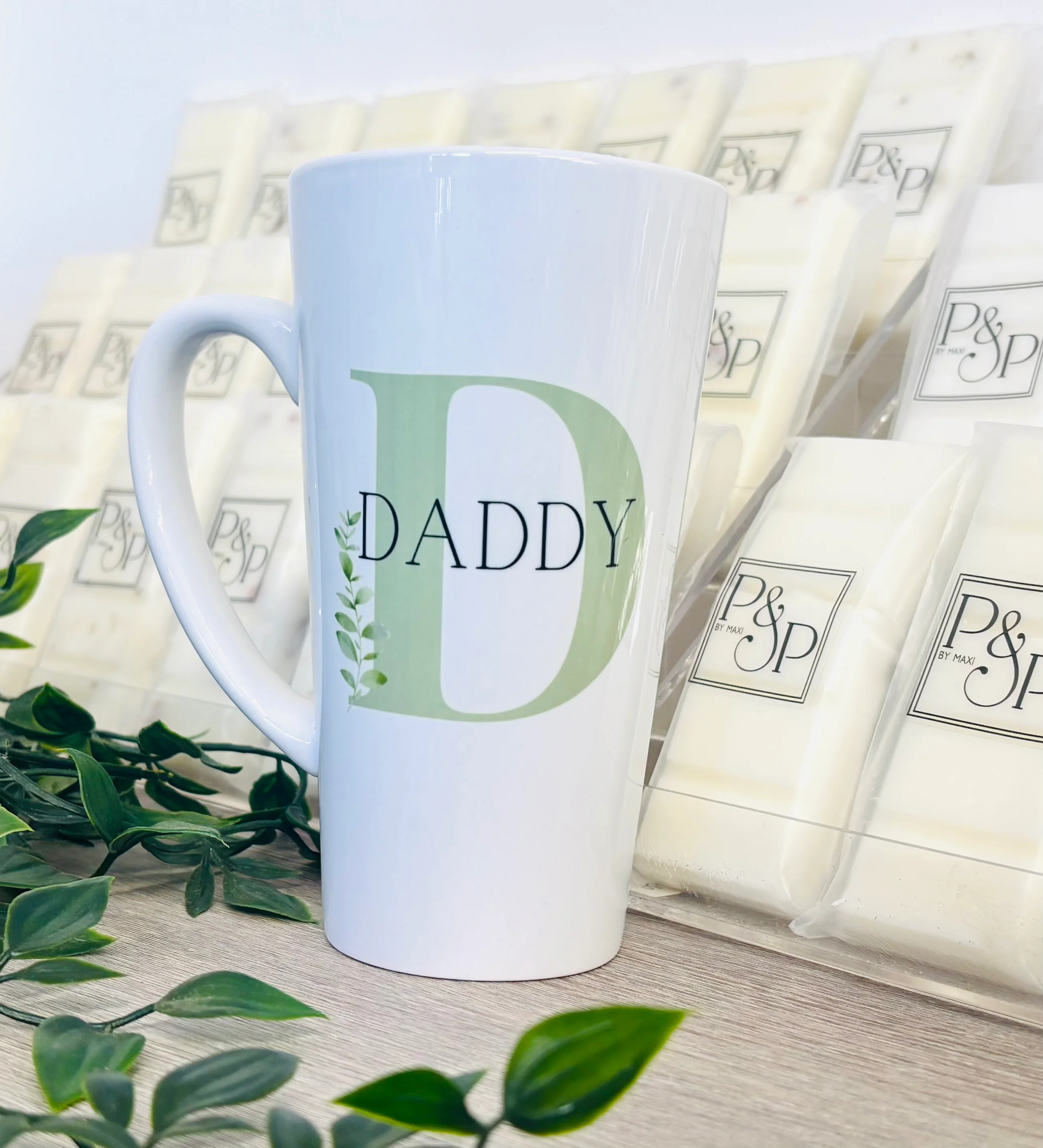 New Latte Ceramic Mug 17oz Green Initial - Image 5