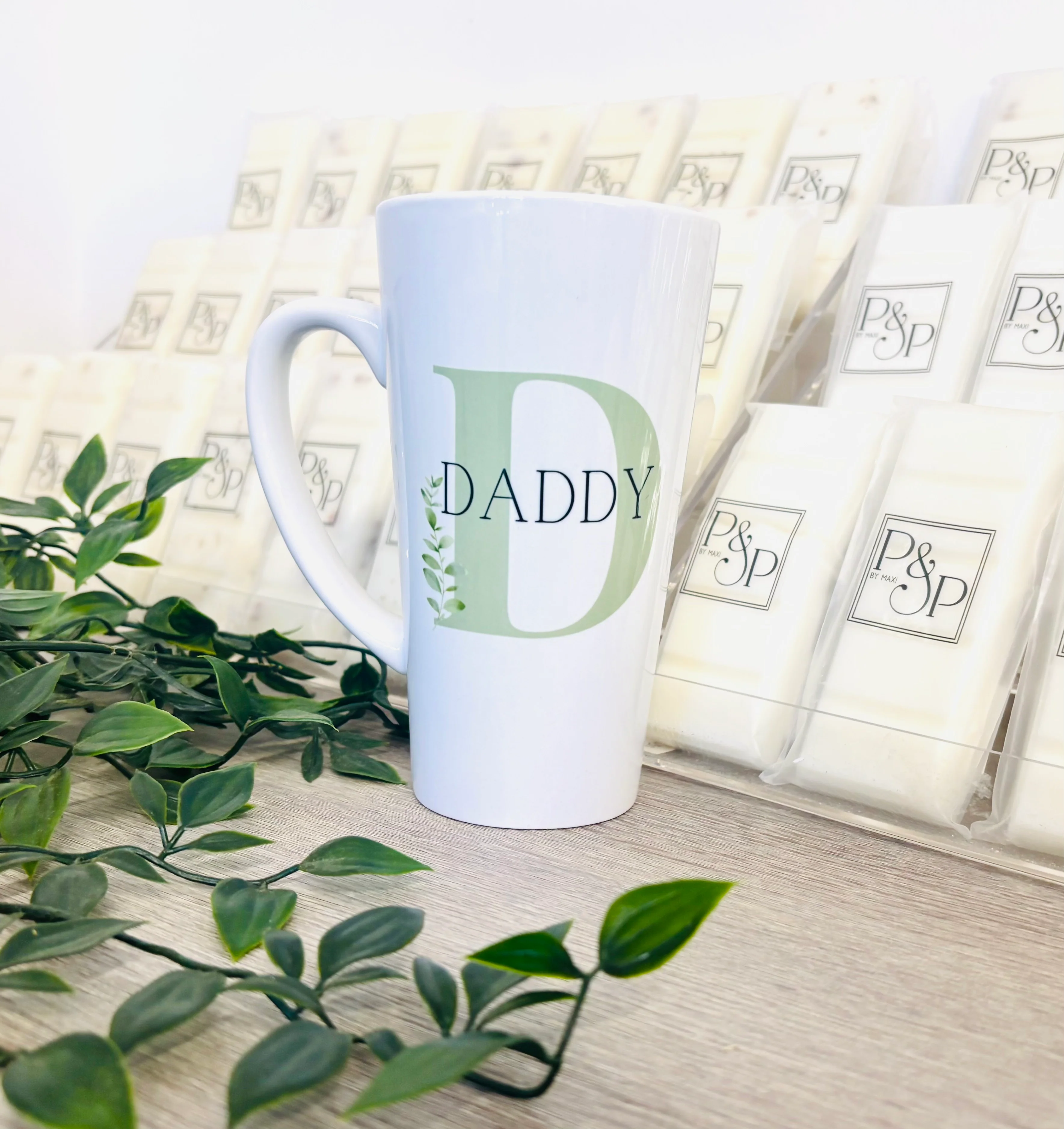 New Latte Ceramic Mug 17oz Green Initial - Image 6