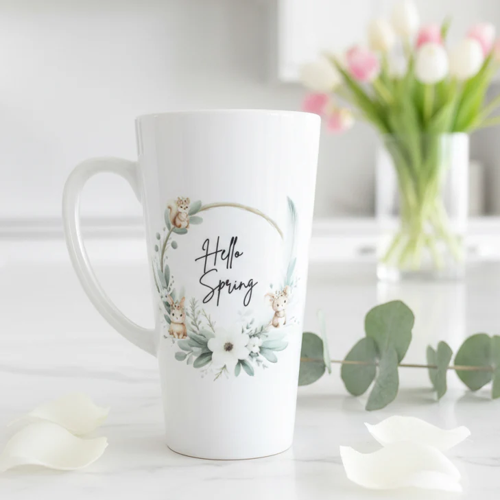 New Latte Ceramic Mug 17oz Hello Spring inc Box