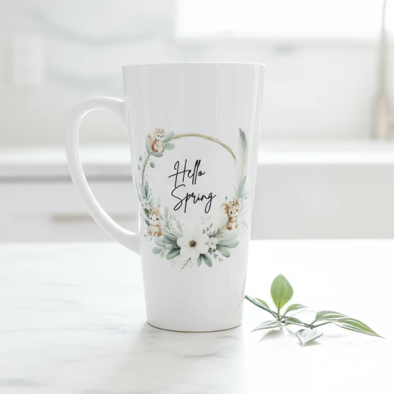 New Latte Ceramic Mug 17oz Hello Spring inc Box - Image 2
