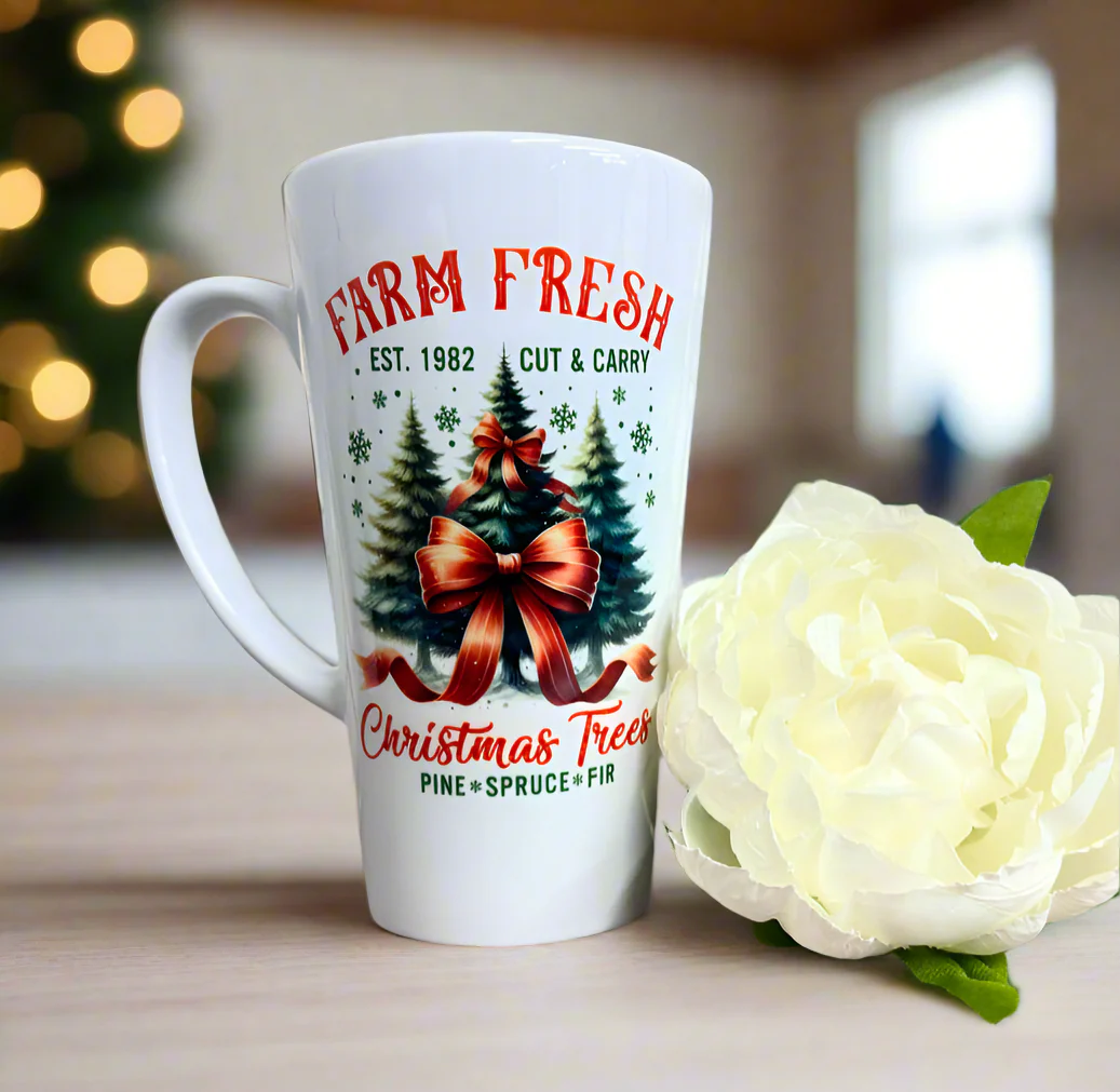 New Latte Ceramic Mug 17oz inc Box Farm Fresh Christmas Trees - Image 2