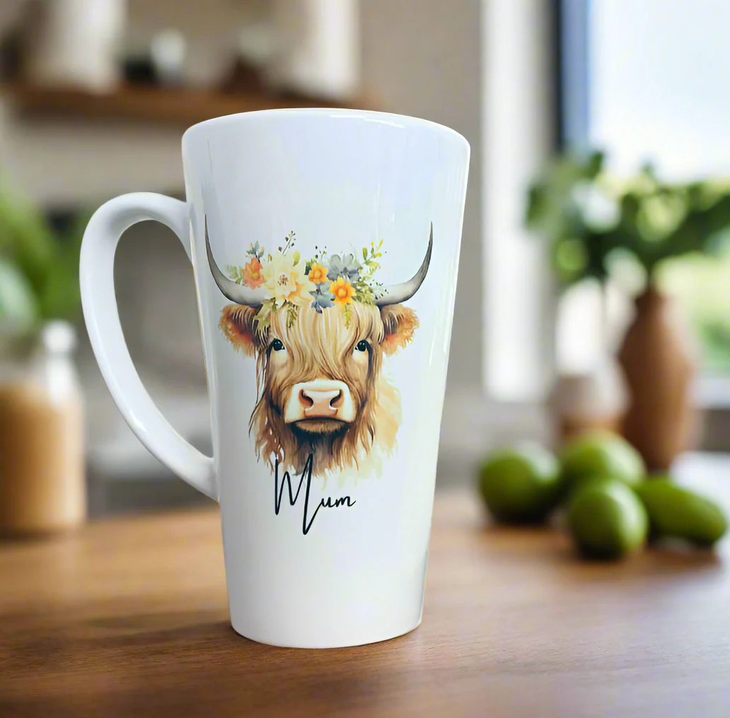 New Latte Ceramic Mug 17oz inc Box Highland Cow Design - Image 2