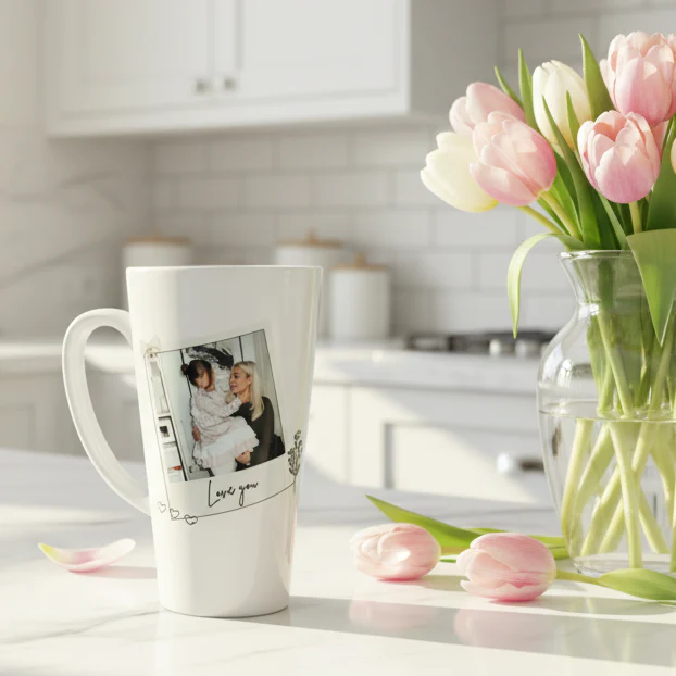 New Latte Ceramic Photo Mug with Hearts 17oz inc Box - Image 2