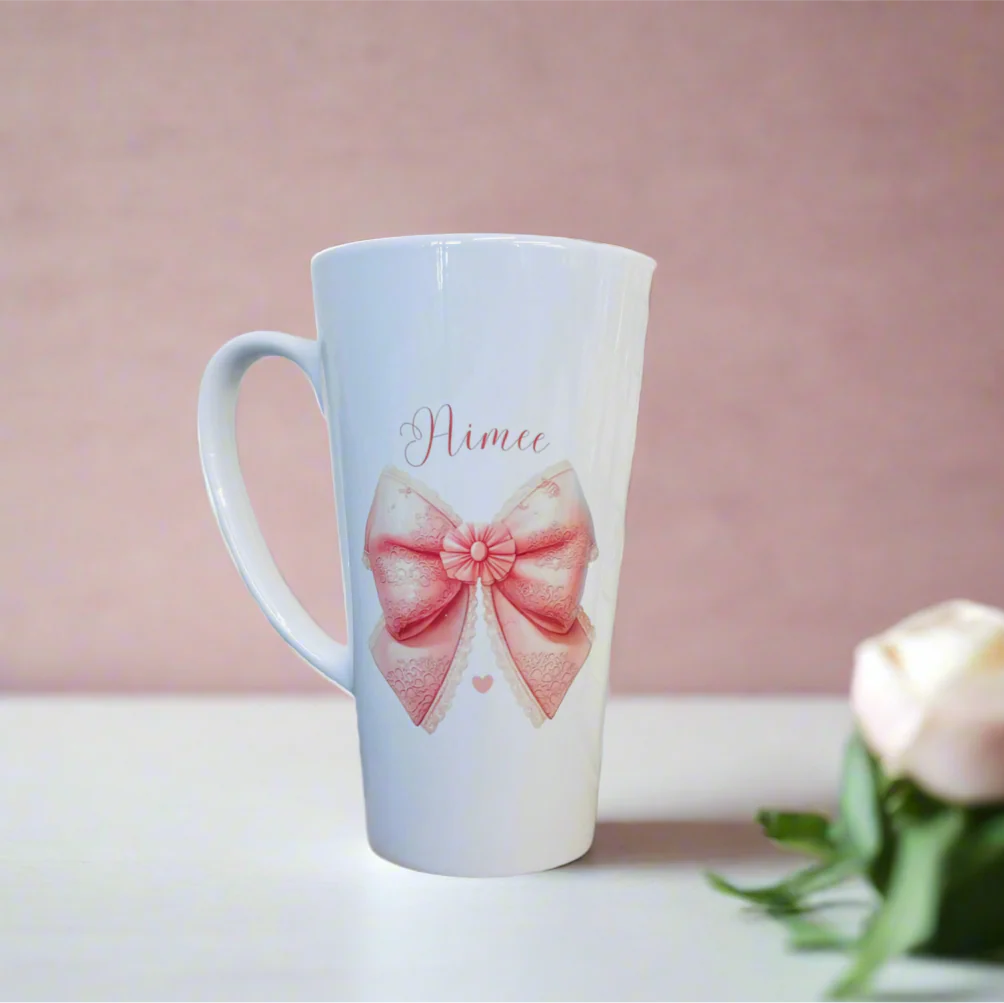 New Latte Ceramic Pink Bow with Flower Mug 17oz - Image 3