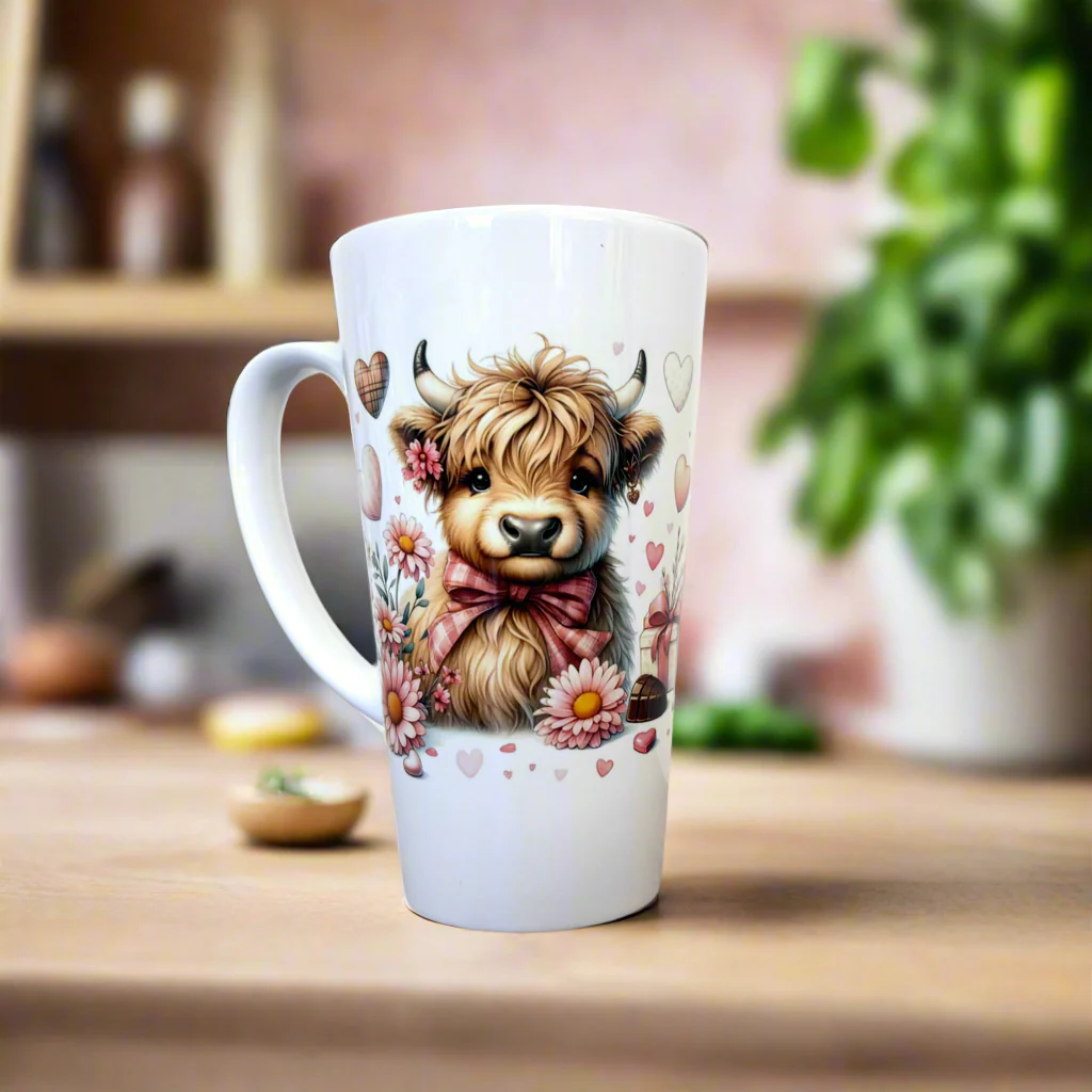 New Latte Highland Cow flowers and Chocolate Ceramic Mug 17oz inc Box - Image 2
