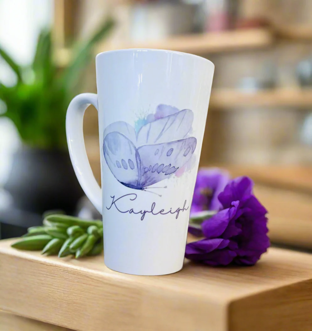 New Purple Butterfly latte Ceramic Mug 17oz  inc Box