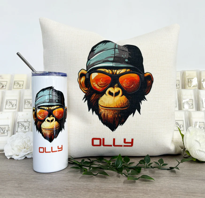 Orange Ape Bundle (Filled Cushion & Skinny Tumbler) - Image 2
