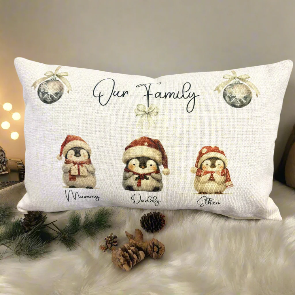 Penguin family Christmas - Filled Cushion - Image 2