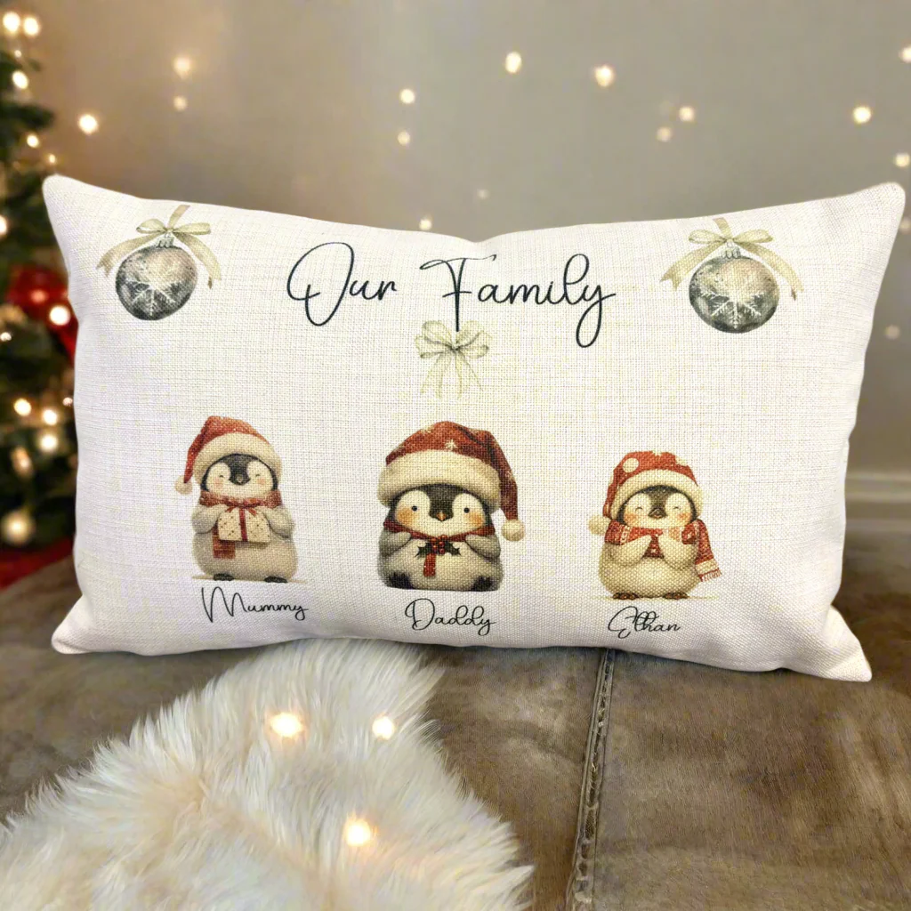 Penguin family Christmas - Filled Cushion - Image 3