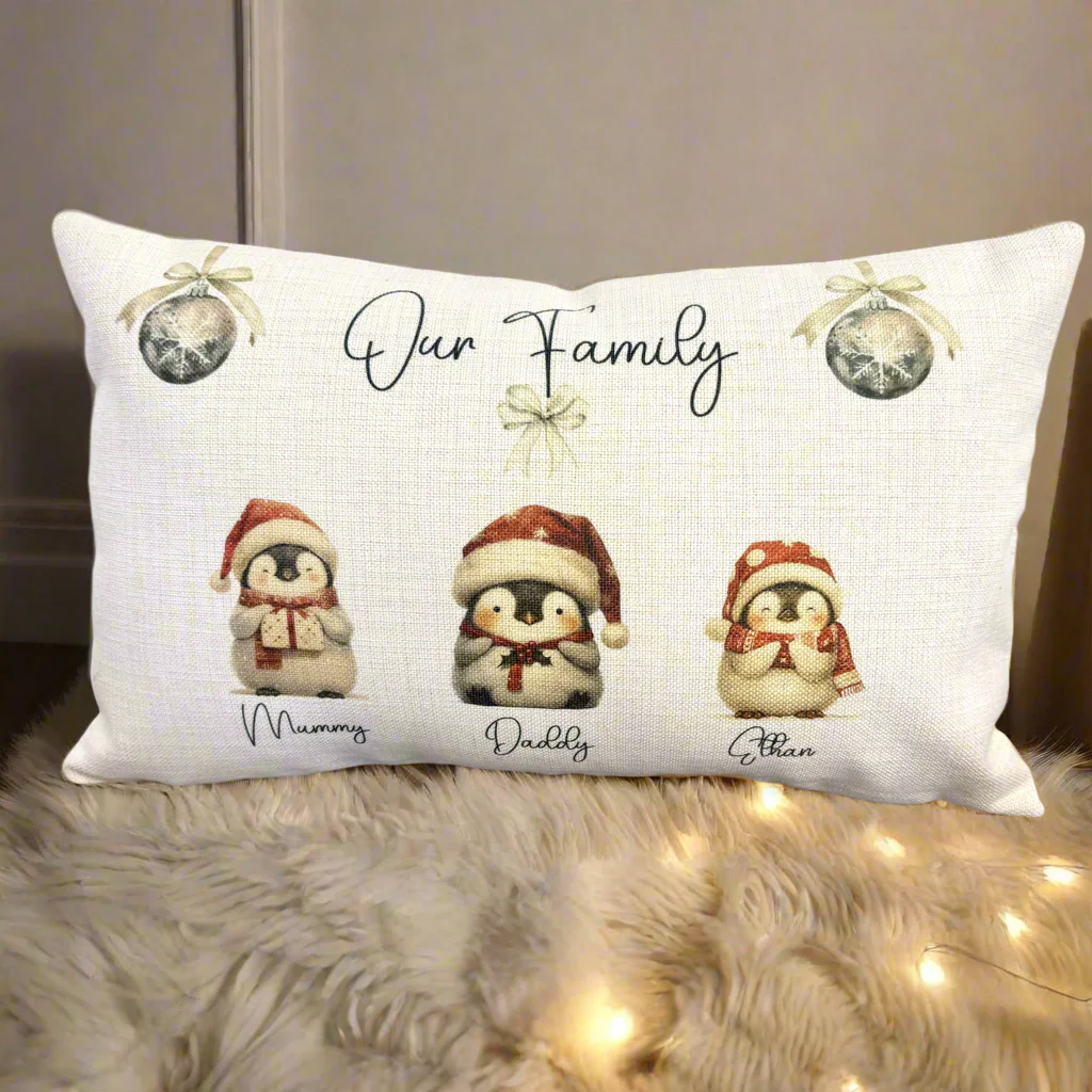 Penguin family Christmas - Filled Cushion - Image 4