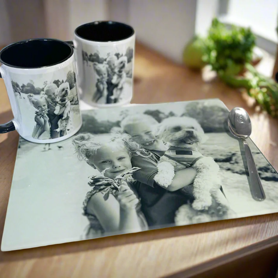 A4 Photo Smooth Chopping Board and 2 Photo Mugs Bundle