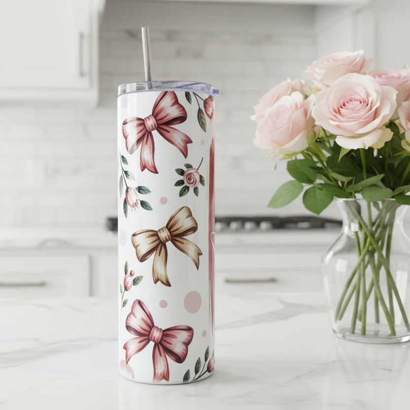 Pink and Beige Bows Named Tumbler - Image 2