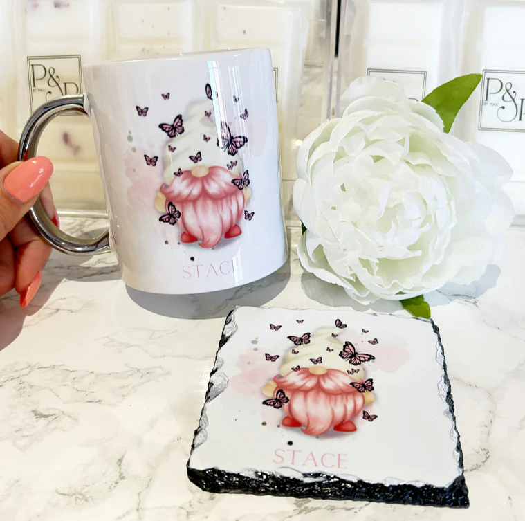 Pink Butterflies Gonk Mug and Coaster Set - Image 2