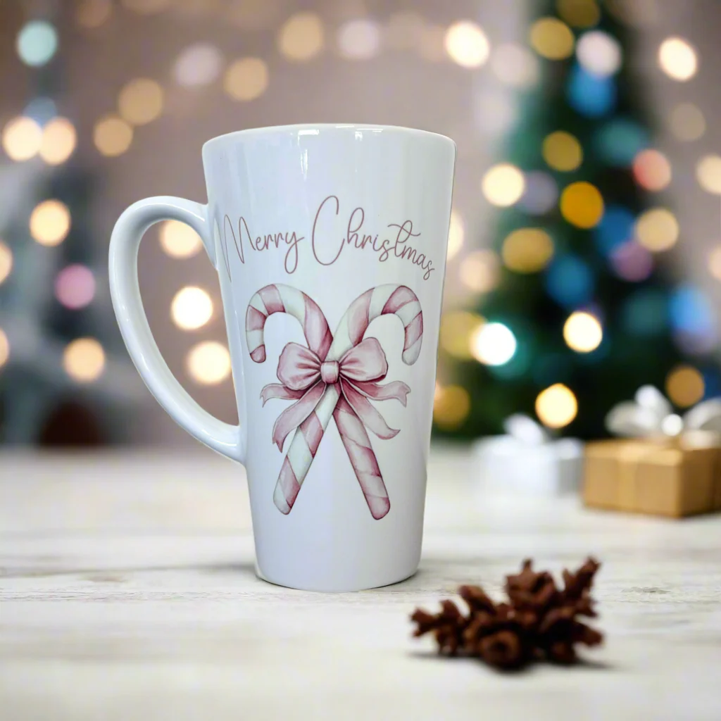 Pink Candy Cane Latte Ceramic Mug 17oz inc Box - Image 2