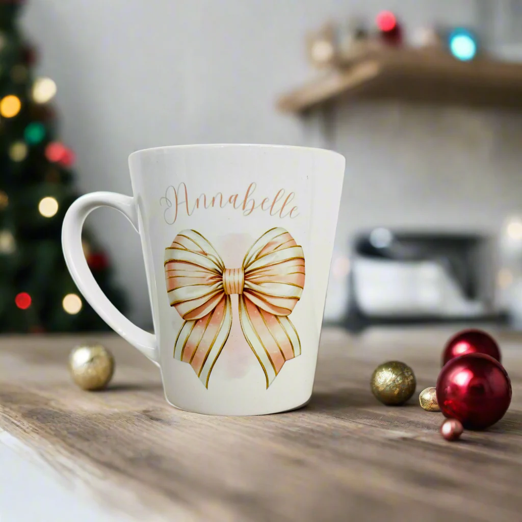Pink Stripped Bow Initial Mini Initial Latte Mug - Image 2
